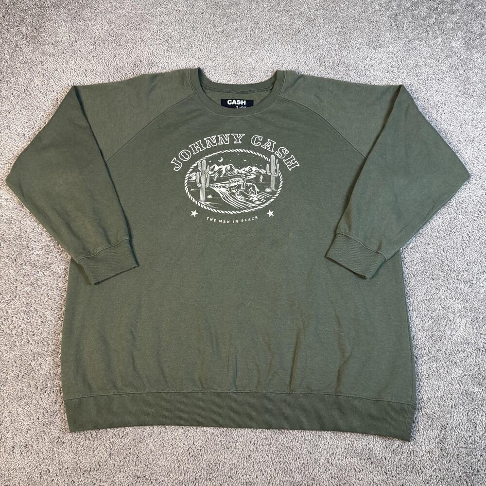 Johnny Cash Sweatshirt Womens 2XL Green Pullover Fleece Graphic Print Torrid